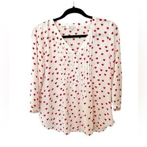 Rose & Olive Red Hearts Valentines 3/4 Sleeve Shirt Blouse Flowy Women's Size S‎